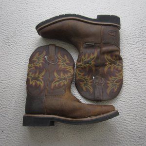 Justin Boots Mens Size 12 Brown Stampede Driller Work Square Toe Leather
